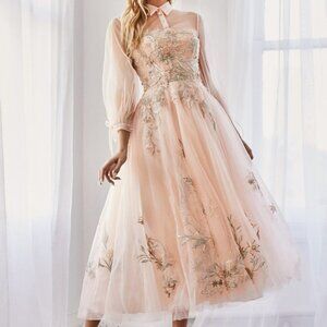 BLUSH color prom party tEVENING FORMAL Tea length MIDI DUCHESA DRESS ALA0862